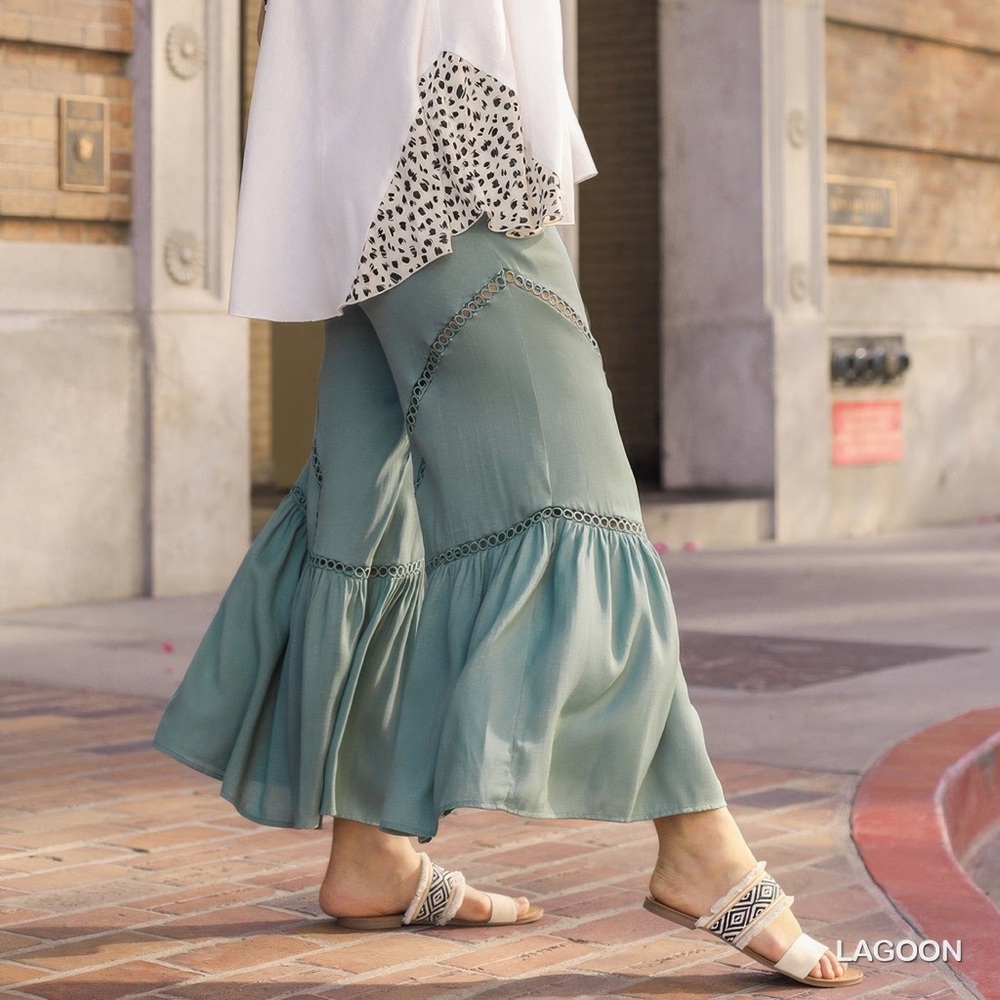 Wide Leg Lace Tape Pants - Picture 1 of 5